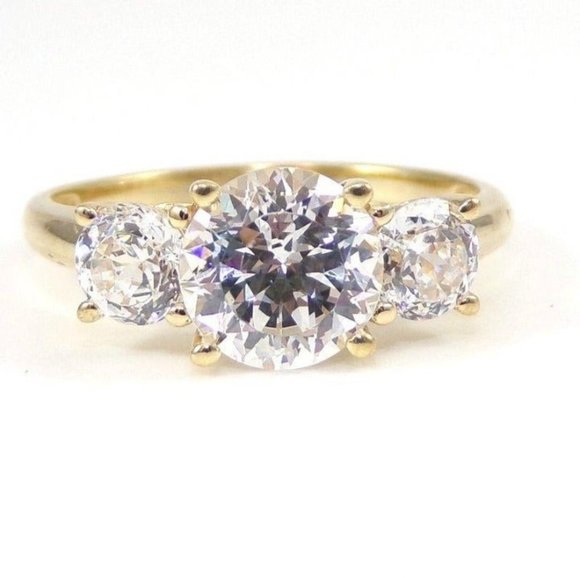 Solid 14K Yellow Gold 3.0 TCW Past Present Future CZ Engagement Ring Size 9.25